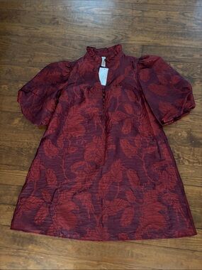 STYLE USA Red Floral Jacquard Mini Dress